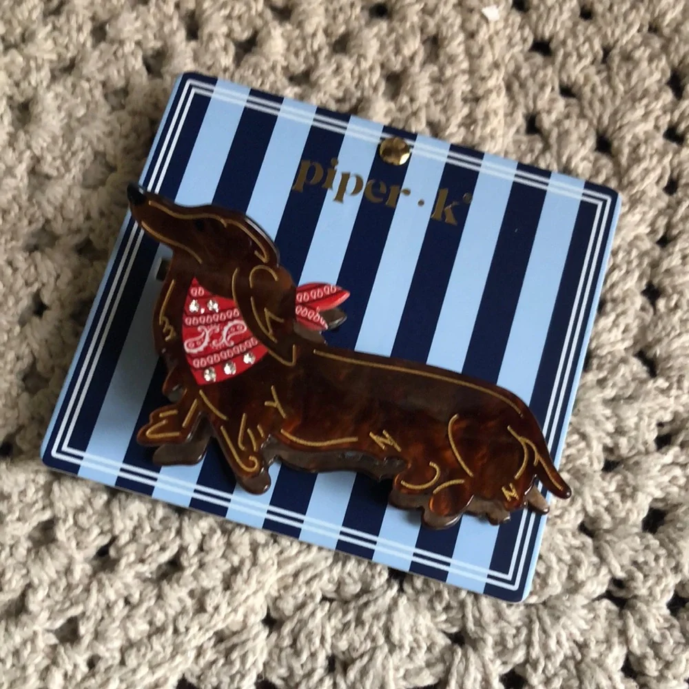 Piper K Brown Dachshund Hair Claw Clip with Red Bandana